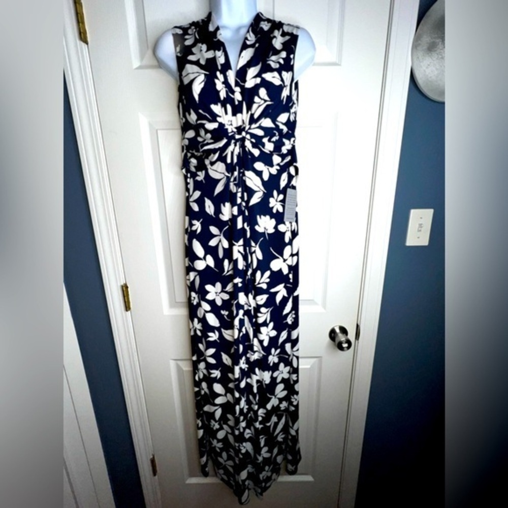 Eliza J Navy and White Floral Maxi Dress